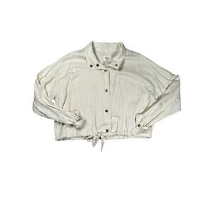 Marine Layer Jacket Women Size XL Cream Oslo Relaxed Cropped Snap Up Tie Waist